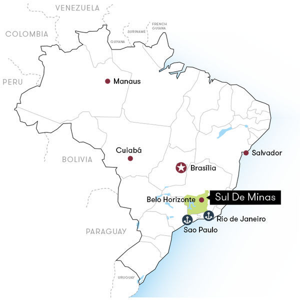 Map of Brazil with Sul De Minas highlighted